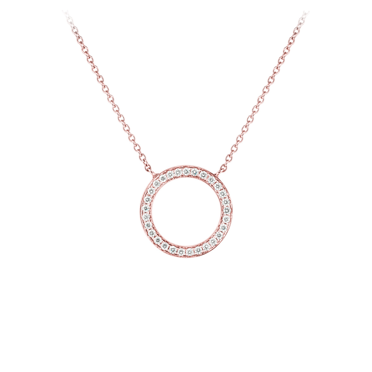 Small Circle Diamond Pendant Necklace Rose Gold