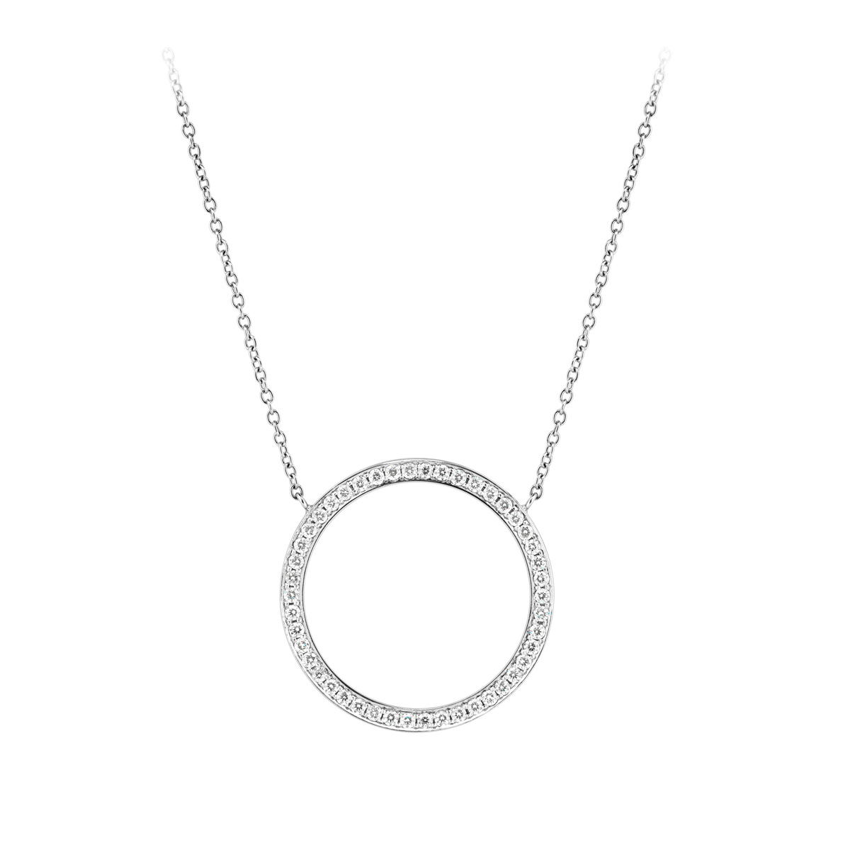 Large Circle Diamond Pendant Necklace Platinum